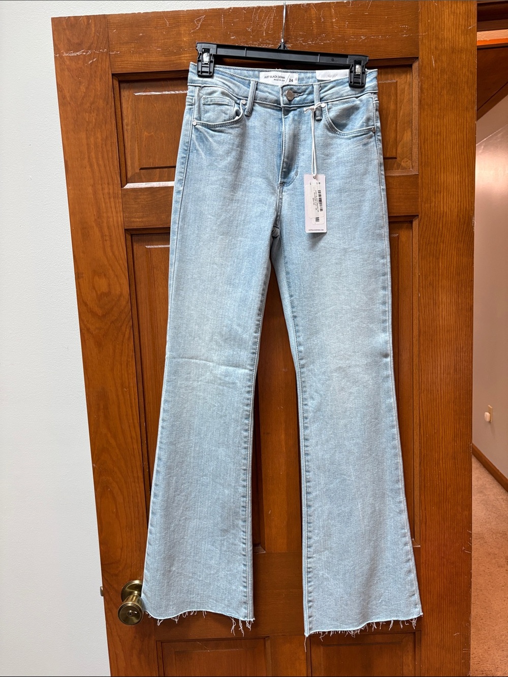 Just Black Light Blue Flare Jeans with Raw Edge Hem